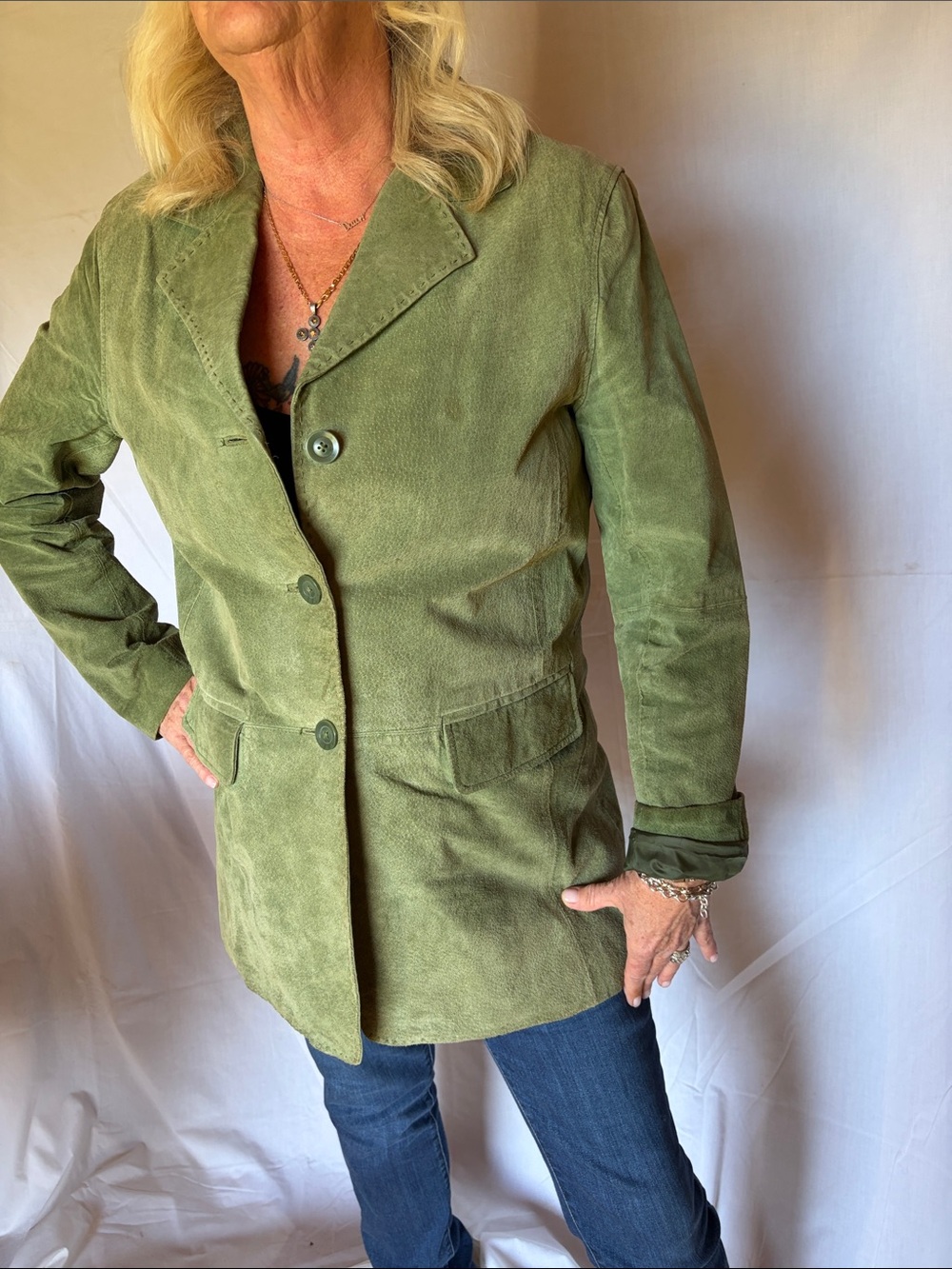 Women's Olive Green Suede Blazer Jacket